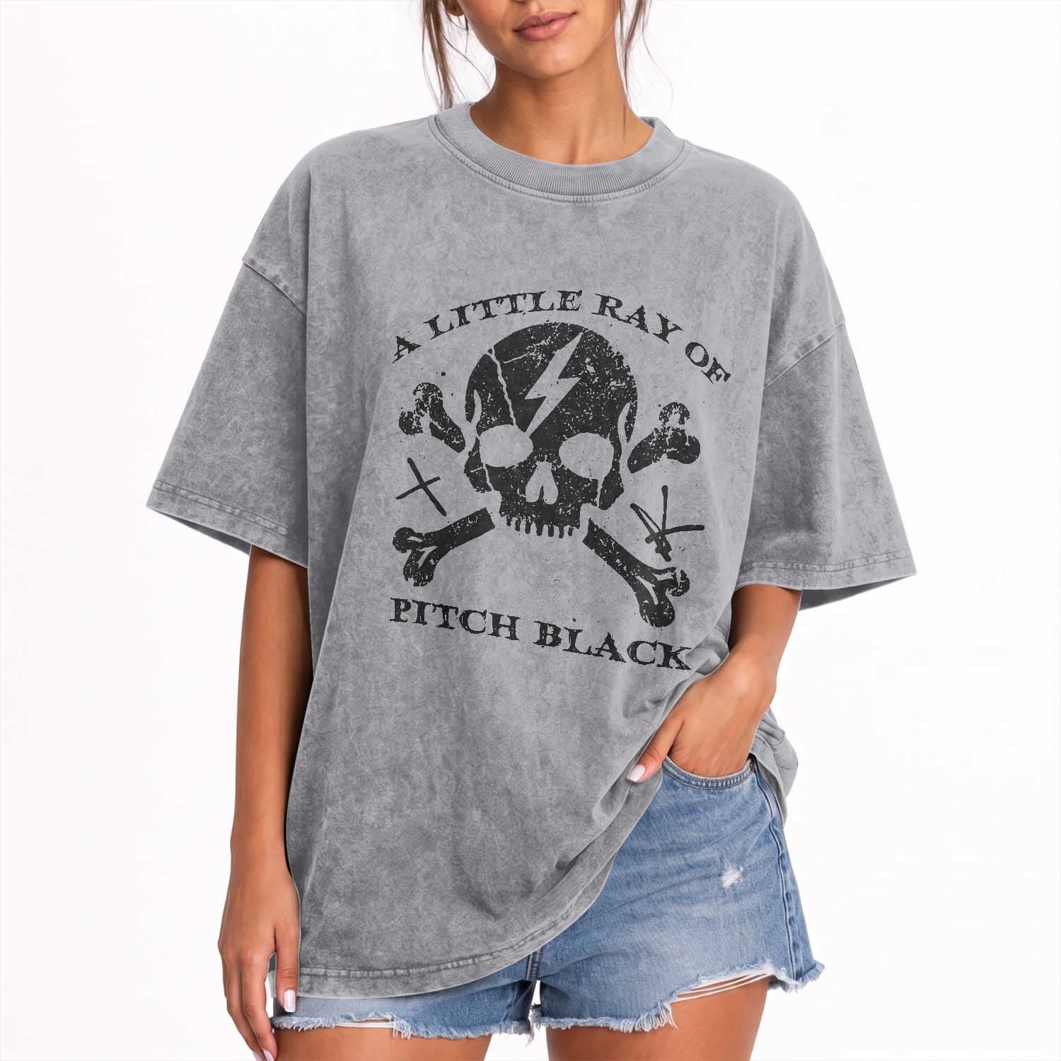 A Little Ray of Pitch Black Washed Cotton T-Shirt Dark Humor Sarcastic Halloween Spooky Skull TS10 Print Your Wear