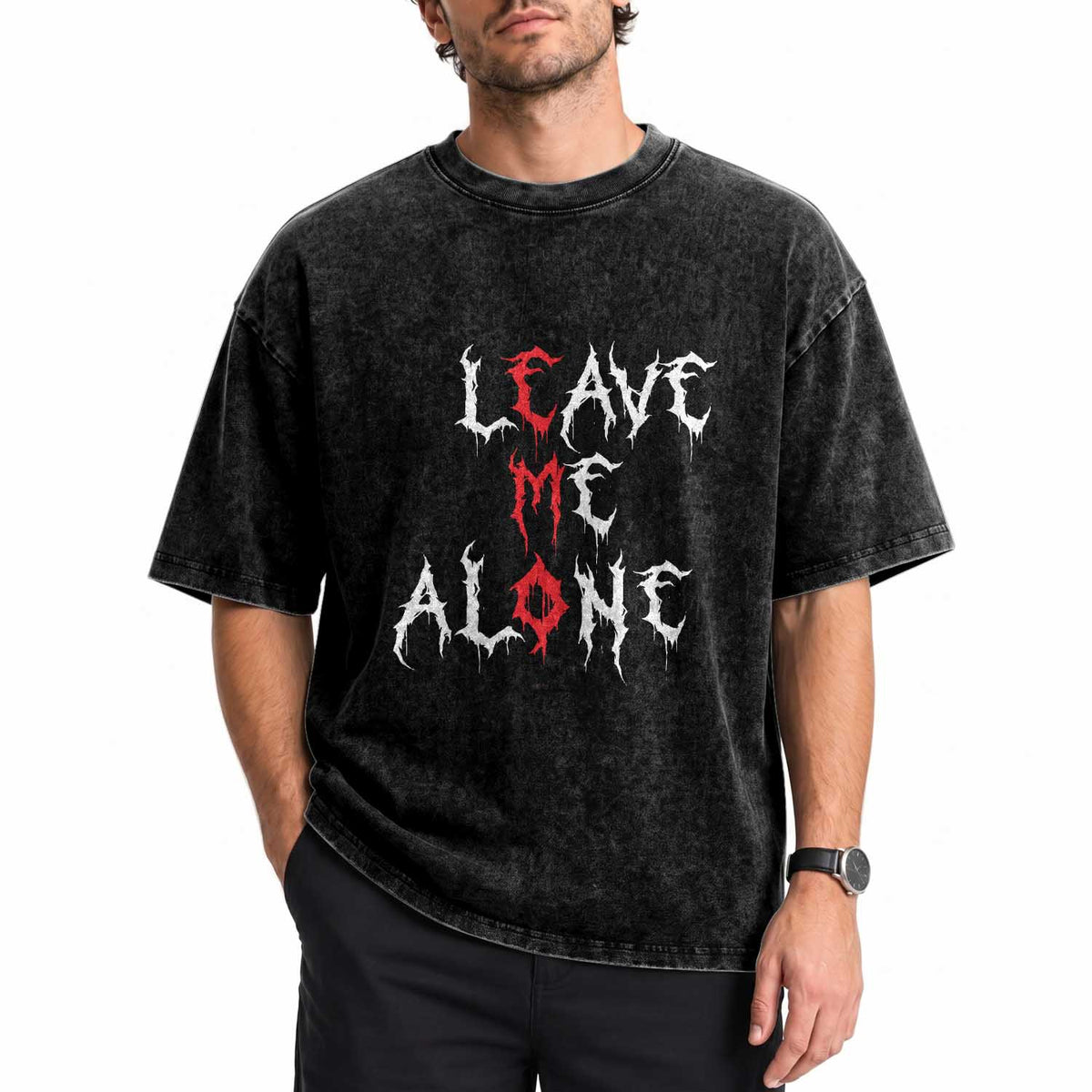 Leave me Alone Emo Washed Cotton T-Shirt Aesthetic Goth Scene Alternative Music TS10 Print Your Wear
