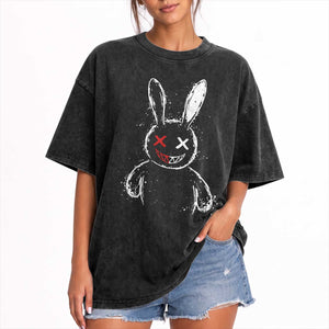Creepy Cute Bunny Washed Cotton T-Shirt Rabbit Alt Goth Grunge Horror Aesthetic TS10 Print Your Wear