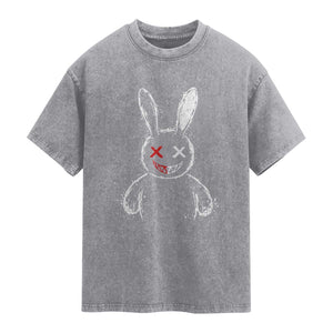 Creepy Cute Bunny Washed Cotton T-Shirt Rabbit Alt Goth Grunge Horror Aesthetic TS10 Slate Gray Print Your Wear