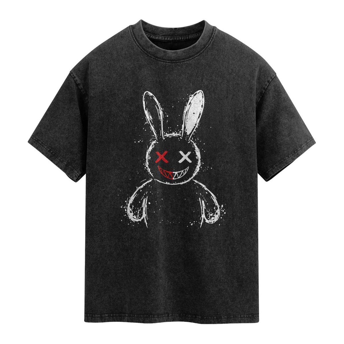 Creepy Cute Bunny Washed Cotton T-Shirt Rabbit Alt Goth Grunge Horror Aesthetic TS10 Black Print Your Wear