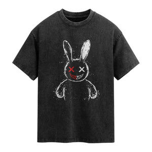 Creepy Cute Bunny Washed Cotton T-Shirt Rabbit Alt Goth Grunge Horror Aesthetic TS10 Black Print Your Wear