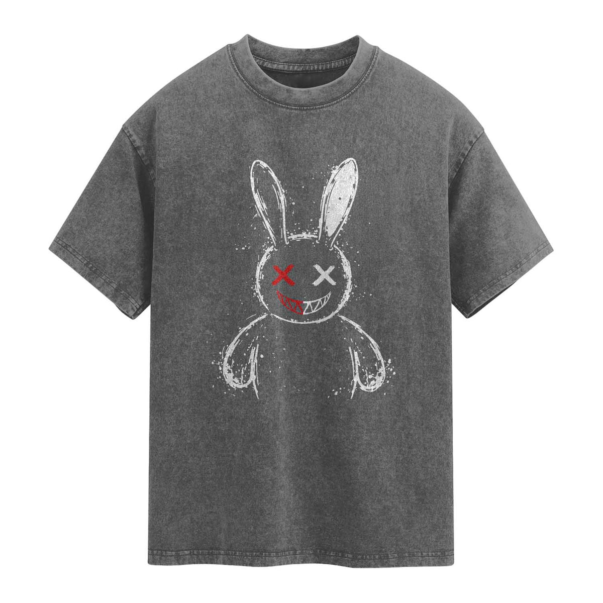 Creepy Cute Bunny Washed Cotton T-Shirt Rabbit Alt Goth Grunge Horror Aesthetic TS10 Charcoal Print Your Wear