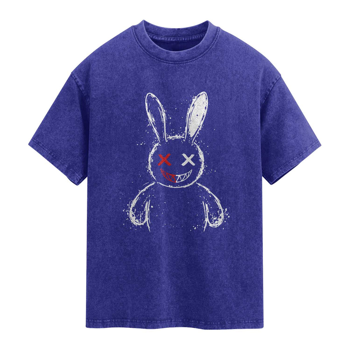 Creepy Cute Bunny Washed Cotton T-Shirt Rabbit Alt Goth Grunge Horror Aesthetic TS10 Indigo Blue Print Your Wear