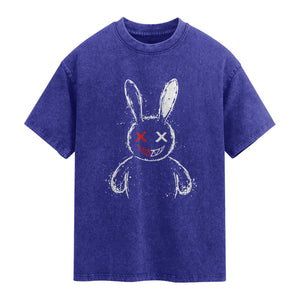 Creepy Cute Bunny Washed Cotton T-Shirt Rabbit Alt Goth Grunge Horror Aesthetic TS10 Indigo Blue Print Your Wear