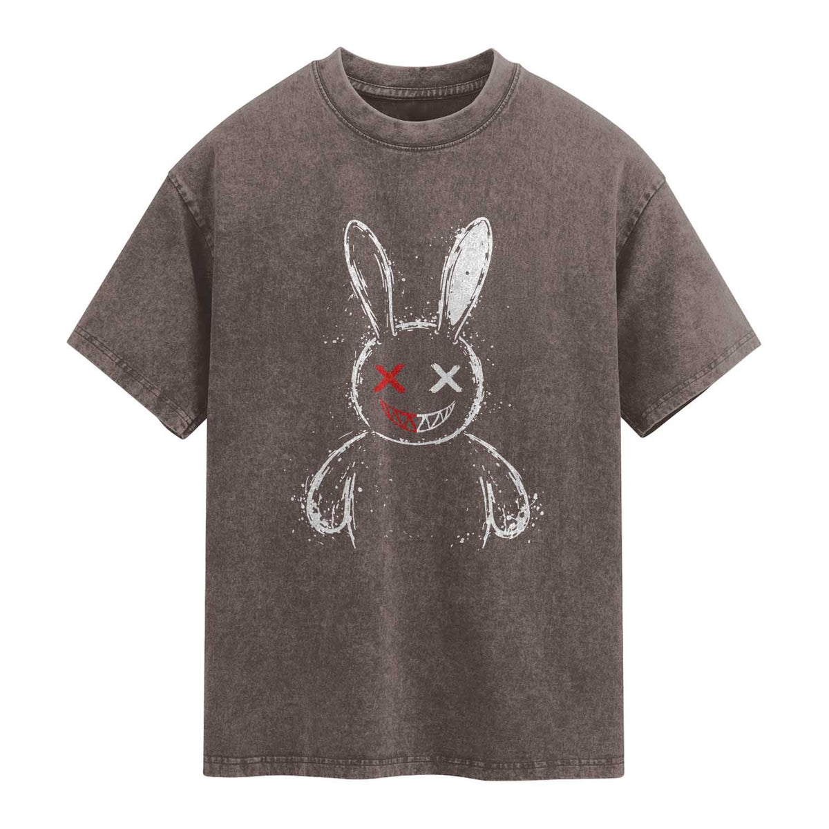 Creepy Cute Bunny Washed Cotton T-Shirt Rabbit Alt Goth Grunge Horror Aesthetic TS10 Brown Print Your Wear