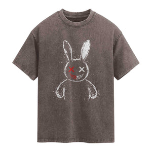 Creepy Cute Bunny Washed Cotton T-Shirt Rabbit Alt Goth Grunge Horror Aesthetic TS10 Brown Print Your Wear