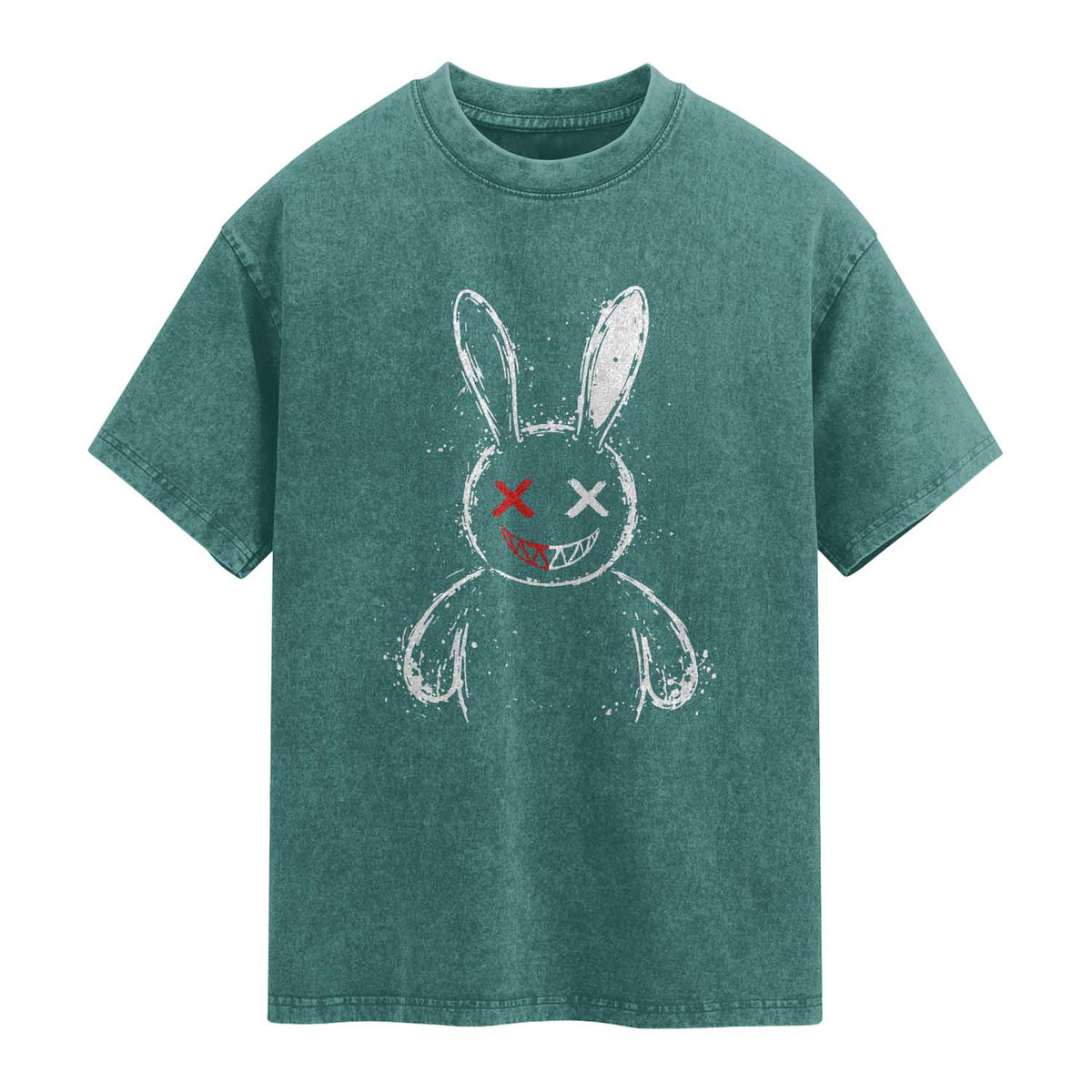Creepy Cute Bunny Washed Cotton T-Shirt Rabbit Alt Goth Grunge Horror Aesthetic TS10 Teal Green Print Your Wear