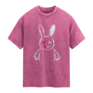 Creepy Cute Bunny Washed Cotton T-Shirt Rabbit Alt Goth Grunge Horror Aesthetic TS10 Magenta Print Your Wear