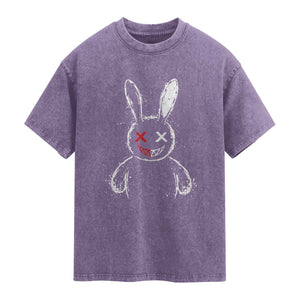 Creepy Cute Bunny Washed Cotton T-Shirt Rabbit Alt Goth Grunge Horror Aesthetic TS10 Purple Print Your Wear