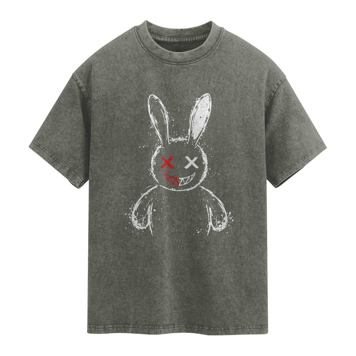 Creepy Cute Bunny Washed Cotton T-Shirt Rabbit Alt Goth Grunge Horror Aesthetic TS10 Olive Green Print Your Wear