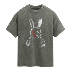 Creepy Cute Bunny Washed Cotton T-Shirt Rabbit Alt Goth Grunge Horror Aesthetic TS10 Olive Green Print Your Wear