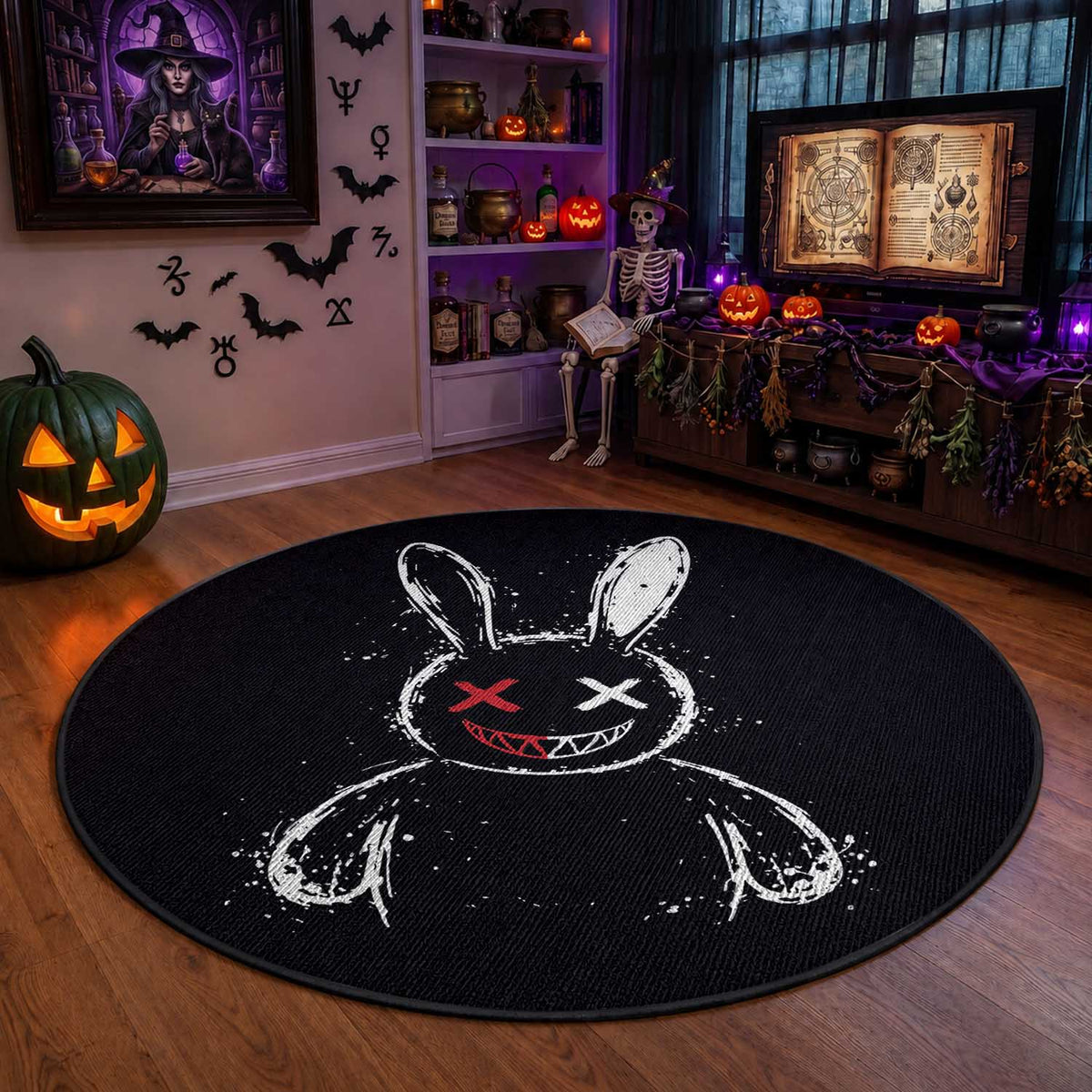 Creepy Cute Bunny Round Rug Rabbit Alt Goth Grunge Horror Aesthetic