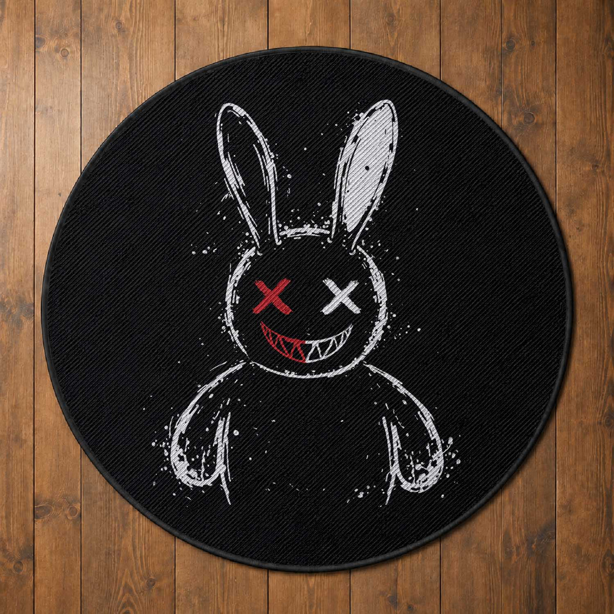 Creepy Cute Bunny Round Rug Rabbit Alt Goth Grunge Horror Aesthetic
