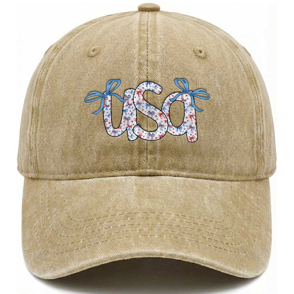 Coquette USA Washed Cotton Baseball Cap Patriotic American Girl 4th of July TS10 Washed Cap Universal Fit Khaki Print Your Wear
