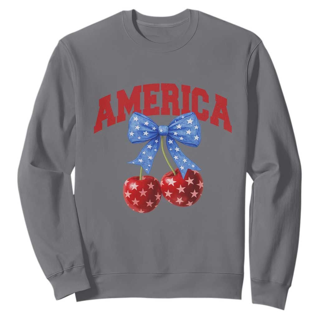 America Cherry Coquette Bow Sweatshirt 4th of July Patriotic TS10 Charcoal Print Your Wear