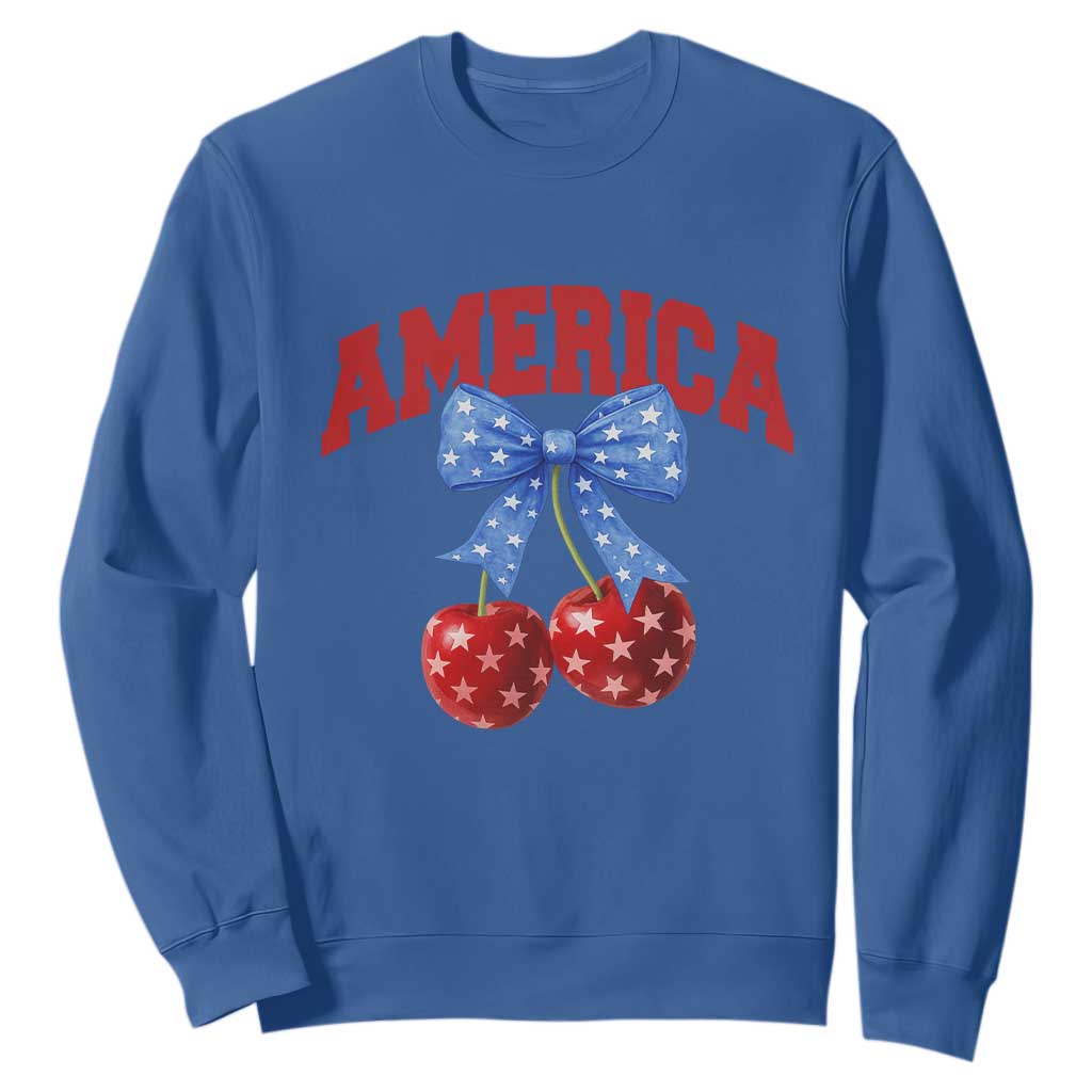 America Cherry Coquette Bow Sweatshirt 4th of July Patriotic TS10 Royal Blue Print Your Wear