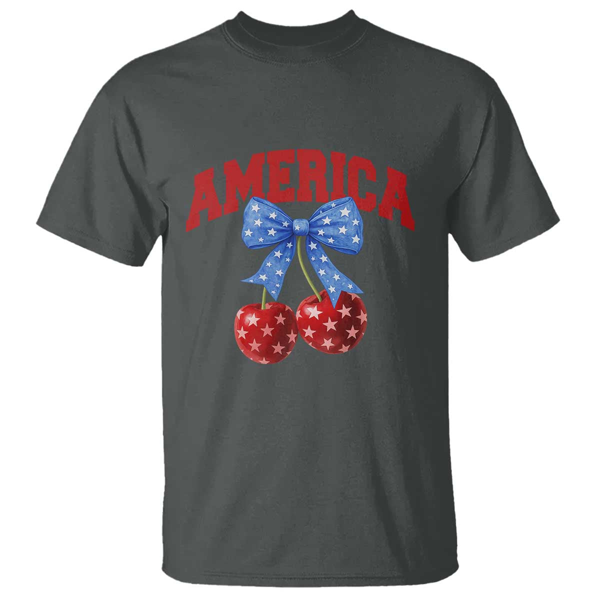 America Cherry Coquette Bow T Shirt 4th of July Patriotic TS10 Dark Heather Print Your Wear