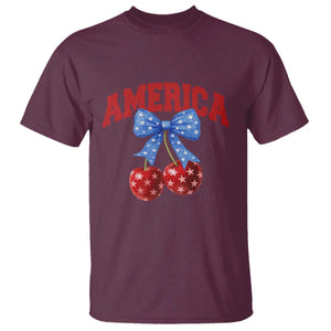 America Cherry Coquette Bow T Shirt 4th of July Patriotic TS10 Maroon Print Your Wear