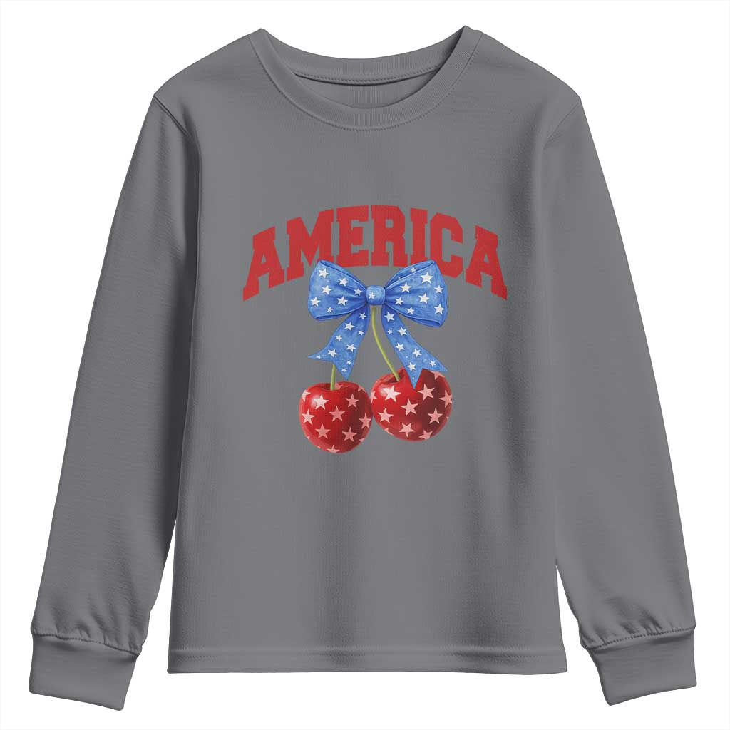 America Cherry Coquette Bow Youth Sweatshirt 4th of July Patriotic TS10 Charcoal Print Your Wear