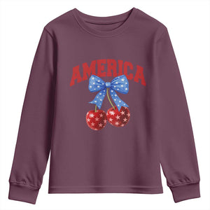 America Cherry Coquette Bow Youth Sweatshirt 4th of July Patriotic TS10 Maroon Print Your Wear