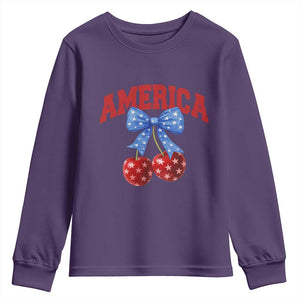 America Cherry Coquette Bow Youth Sweatshirt 4th of July Patriotic TS10 Purple Print Your Wear