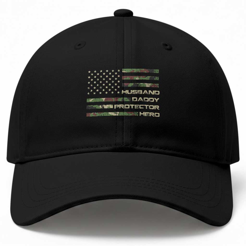 Husband Daddy Protector Hero Baseball Cap Camo American Flag Fathers Day Gifts For Husband Hubby Dad TS10 Print Your Wear