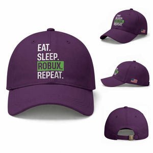 Eat Sleep Roblox Repeat Baseball Cap Funny Video Game Lovers Gamers TS10 Baseball Cap Universal Fit Purple Print Your Wear