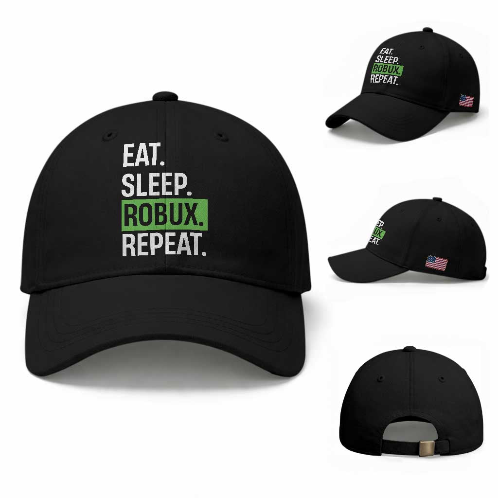 Eat Sleep Roblox Repeat Baseball Cap Funny Video Game Lovers Gamers TS10 Baseball Cap Universal Fit Black Print Your Wear