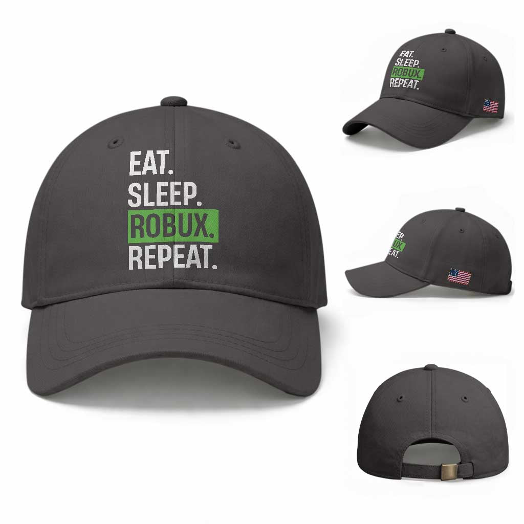 Eat Sleep Roblox Repeat Baseball Cap Funny Video Game Lovers Gamers TS10 Baseball Cap Universal Fit Dark Gray Print Your Wear