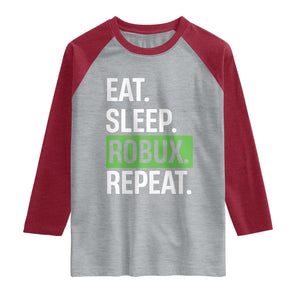 Eat Sleep Roblox Repeat Raglan Shirt Funny Video Game Lovers Gamers TS10 Heather Gray Heather Red Print Your Wear