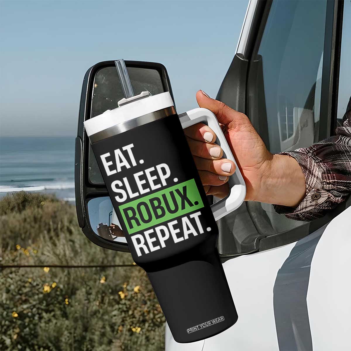 Eat Sleep Roblox Repeat Tumbler With Handle Funny Video Game Lovers Gamers TS10 Print Your Wear