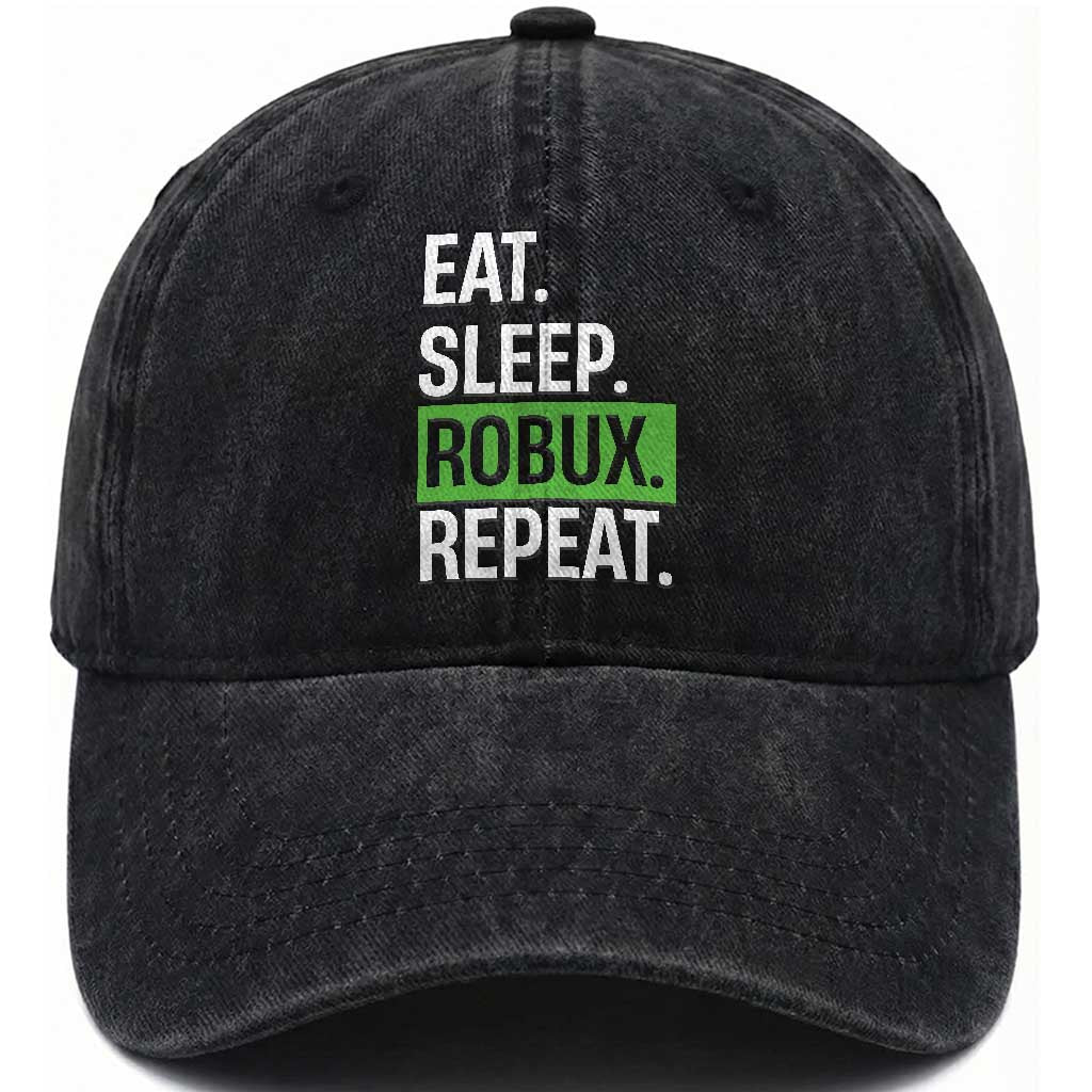 Eat Sleep Roblox Repeat Washed Cotton Baseball Cap Funny Video Game Lovers Gamers TS10 Print Your Wear