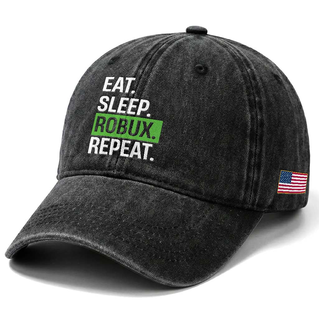 Eat Sleep Roblox Repeat Washed Cotton Baseball Cap Funny Video Game Lovers Gamers TS10 Print Your Wear