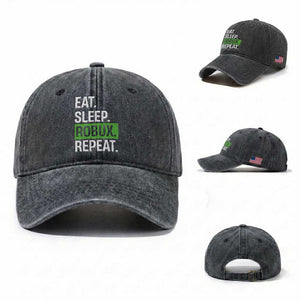Eat Sleep Roblox Repeat Washed Cotton Baseball Cap Funny Video Game Lovers Gamers TS10 Washed Cap Universal Fit Dark Gray Print Your Wear