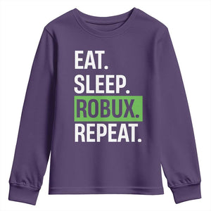 Eat Sleep Roblox Repeat Youth Sweatshirt Funny Video Game Lovers Gamers TS10 Purple Print Your Wear