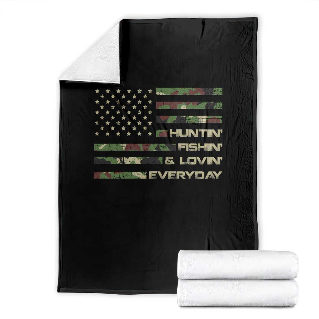 Hunting Fishing Loving Throw Blanket Hunter Fisher Camo American Flag TS10 Black Print Your Wear