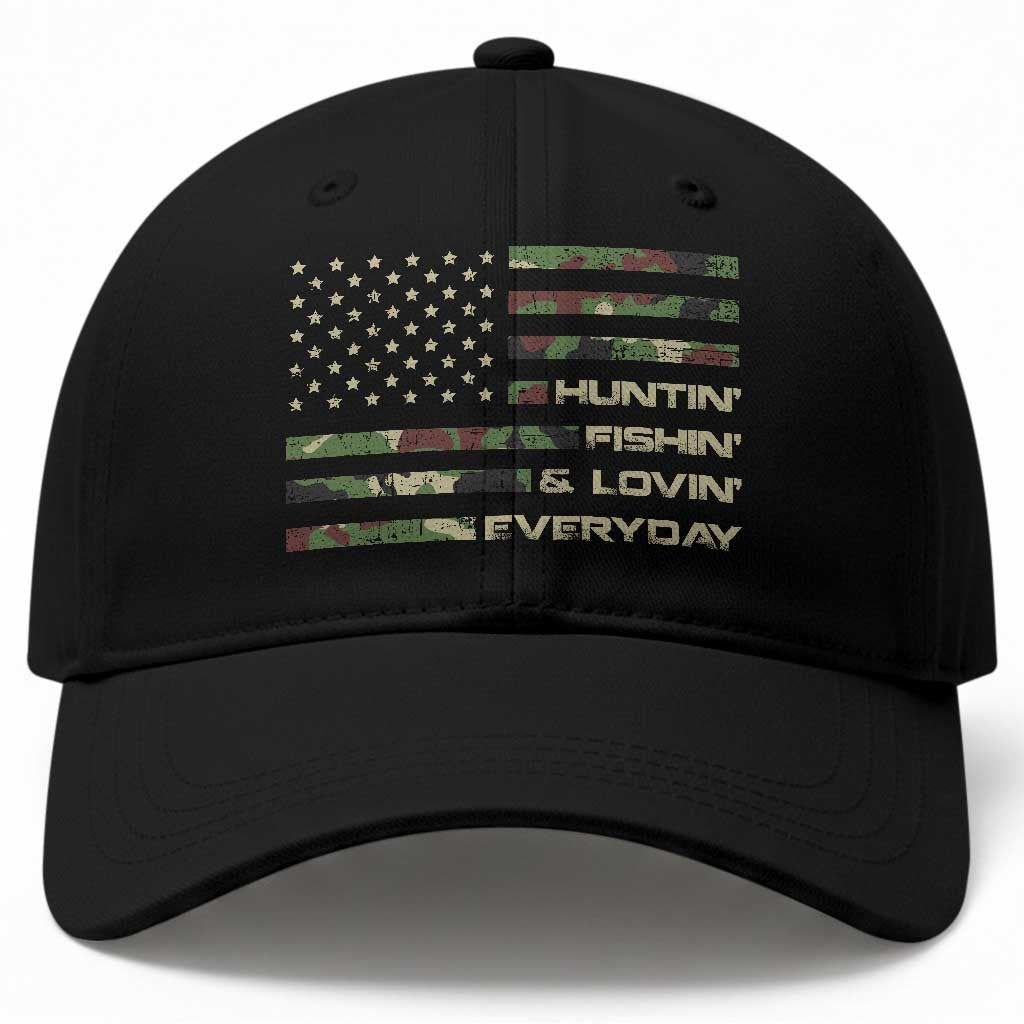 Hunting Fishing Loving Baseball Cap Hunter Fisher Camo American Flag TS10 Print Your Wear