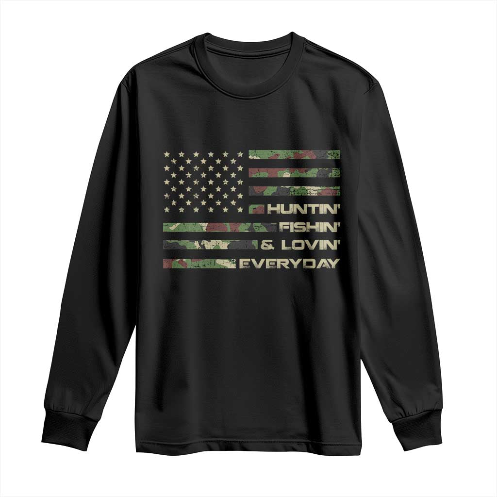 Hunting Fishing Loving Long Sleeve Shirt Hunter Fisher Camo American Flag TS10 Black Print Your Wear