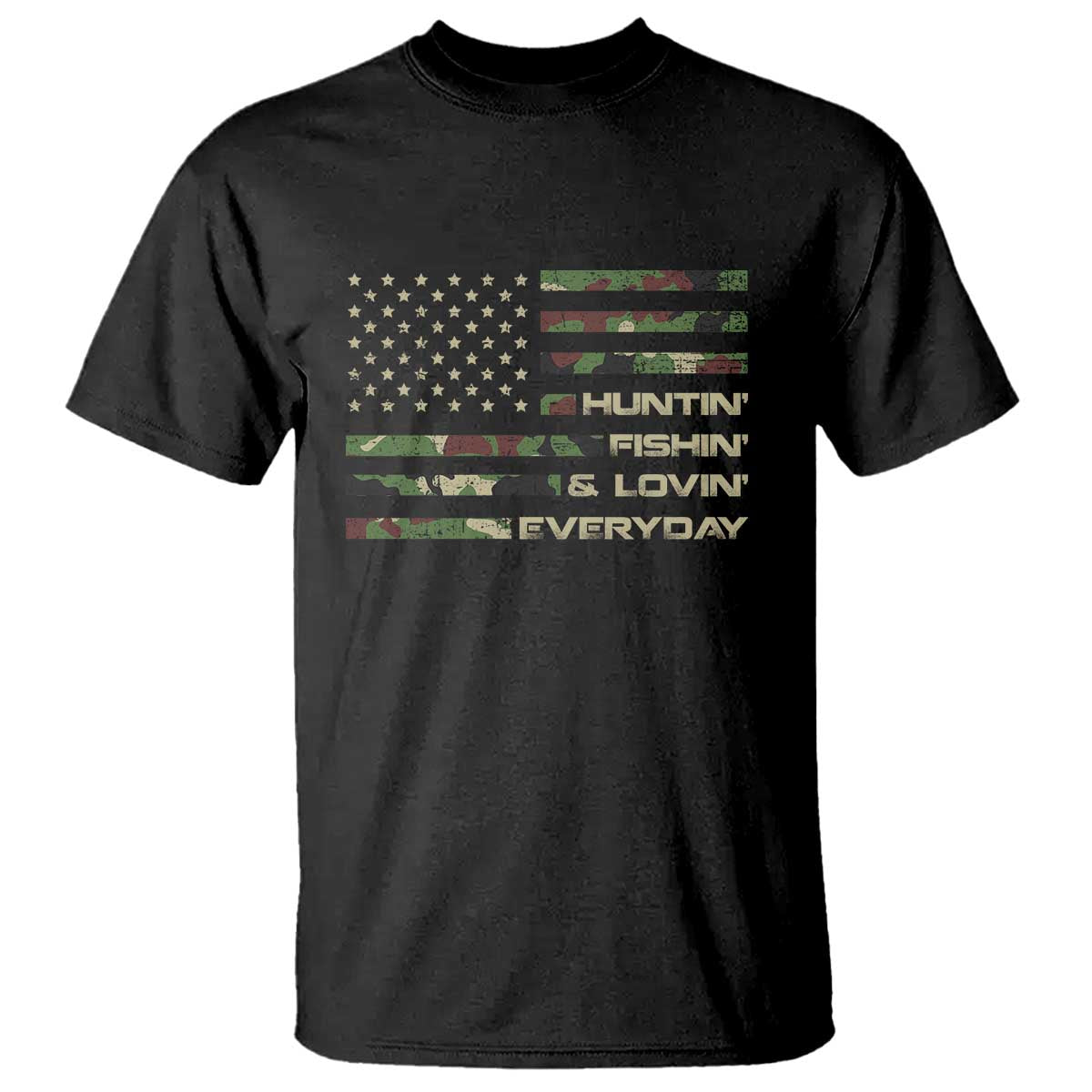Hunting Fishing Loving T Shirt Hunter Fisher Camo American Flag TS10 Black Print Your Wear