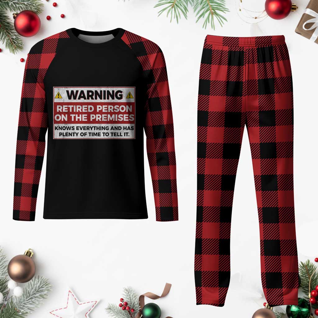Funny Retirement Plaid Pajama Set Warning A Retired Person On The Premises Knows Everything TS10 Buffalo Plaid Print Your Wear