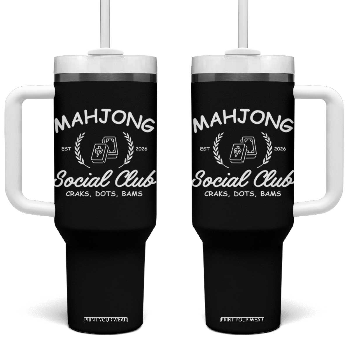 Funny Mahjong Social Club Tumbler With Handle Craks Dots Bams Mahjong Player Game Lovers TS10 One Size: 40 oz Black Print Your Wear
