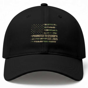 Promoted To Grandpa Est. 2026 Baseball Cap Retro Camo American Flag TS10 Print Your Wear