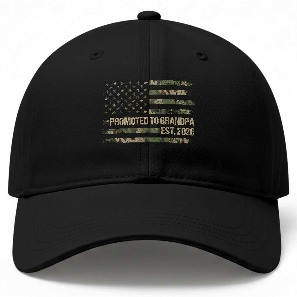 Promoted To Grandpa Est. 2026 Baseball Cap Retro Camo American Flag TS10 Print Your Wear