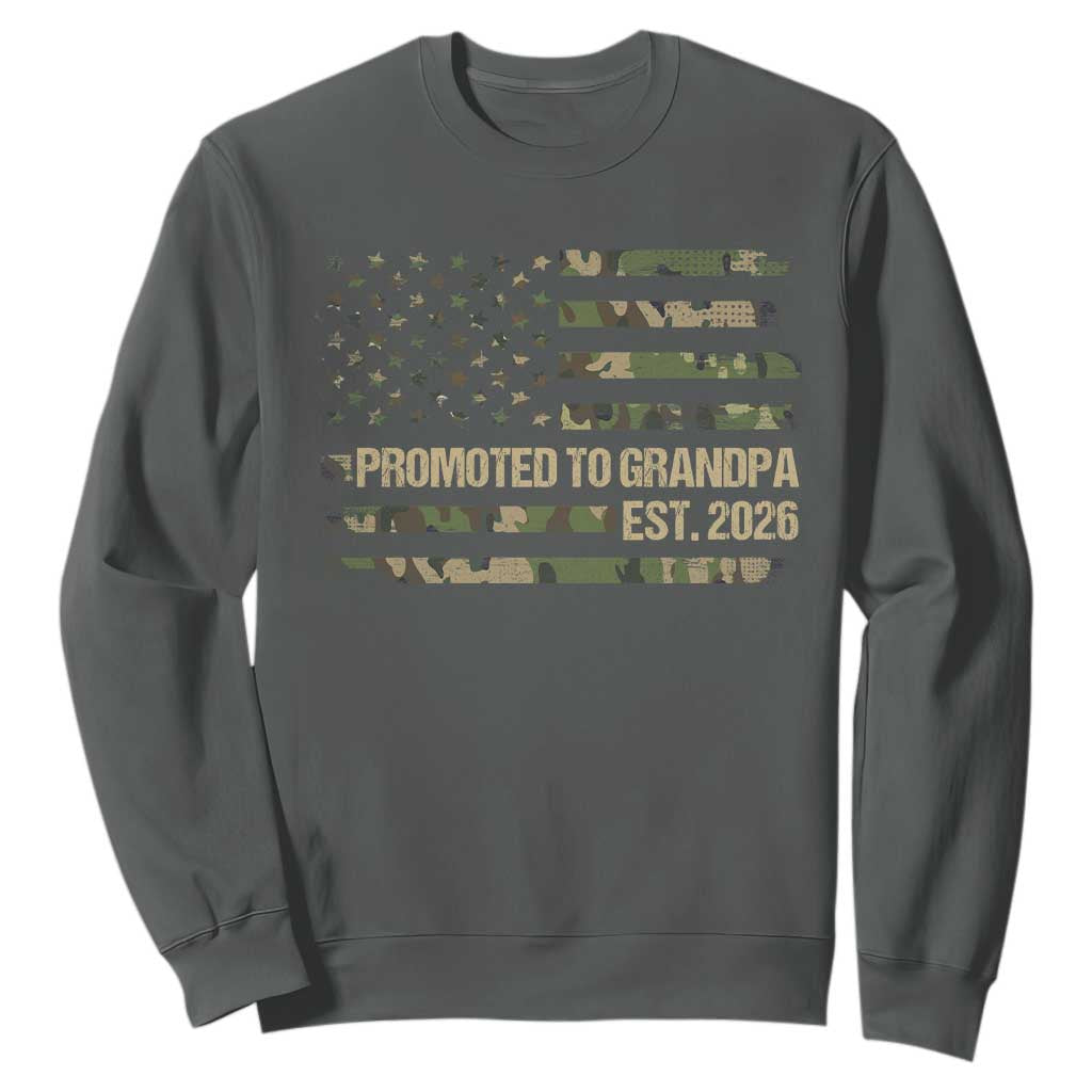Promoted To Grandpa Est. 2026 Sweatshirt Retro Camo American Flag TS10 Dark Heather Print Your Wear