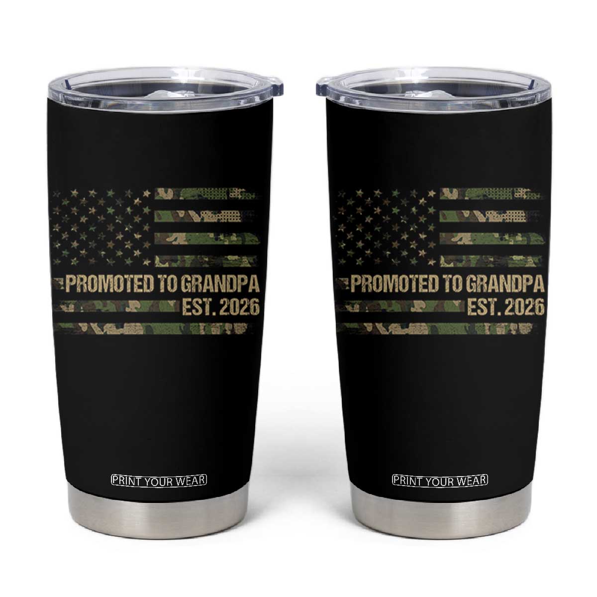 Promoted To Grandpa Est. 2026 Tumbler Cup Retro Camo American Flag TS10 Black Print Your Wear