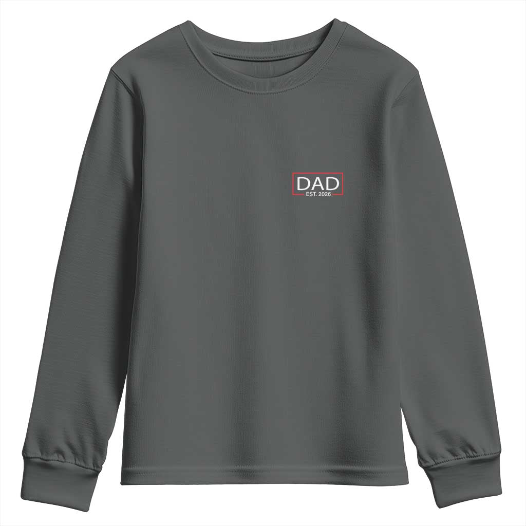 New Dad 2026 Youth Sweatshirt First Fathers Day Promoted To Daddy Est 2026 TS10 Dark Heather Print Your Wear