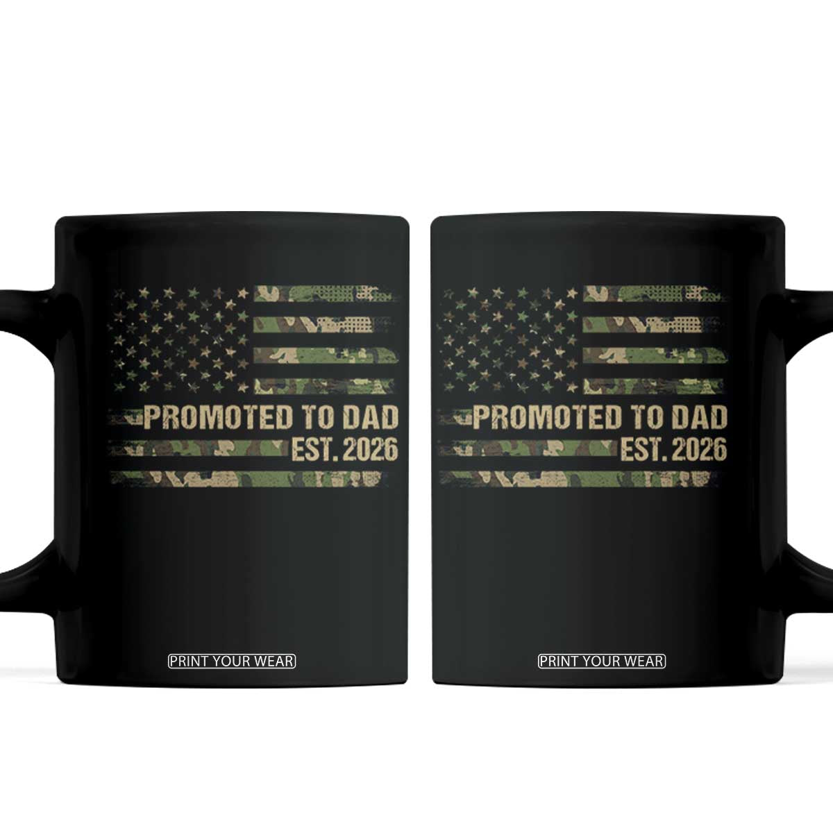 Promoted To Dad Est 2026 Coffee Mug Retro Camo American Flag TS10 Black Print Your Wear