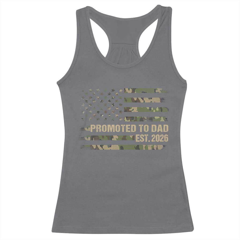 Promoted To Dad Est 2026 Racerback Tank Top Retro Camo American Flag TS10 Charcoal Print Your Wear