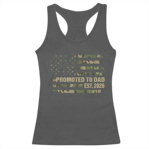 Promoted To Dad Est 2026 Racerback Tank Top Retro Camo American Flag TS10 Dark Heather Print Your Wear